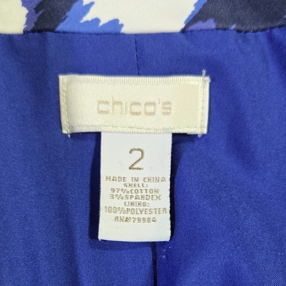 Chico's White Blue Abstract Animal Geo Blazer One Button Business Casual - Picture 7 of 10